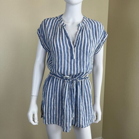 Rails Women's Size XS Blue Emma Mykonos Stripe Linen Mini Dress Cover Up Resort - Picture 8 of 17